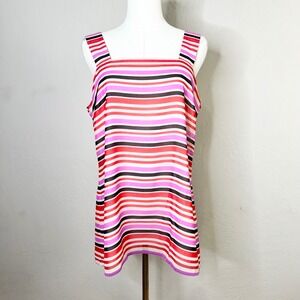 Cabi Tank Top London Striped Square Neck Red Pink Purple Lightweight Size Medium